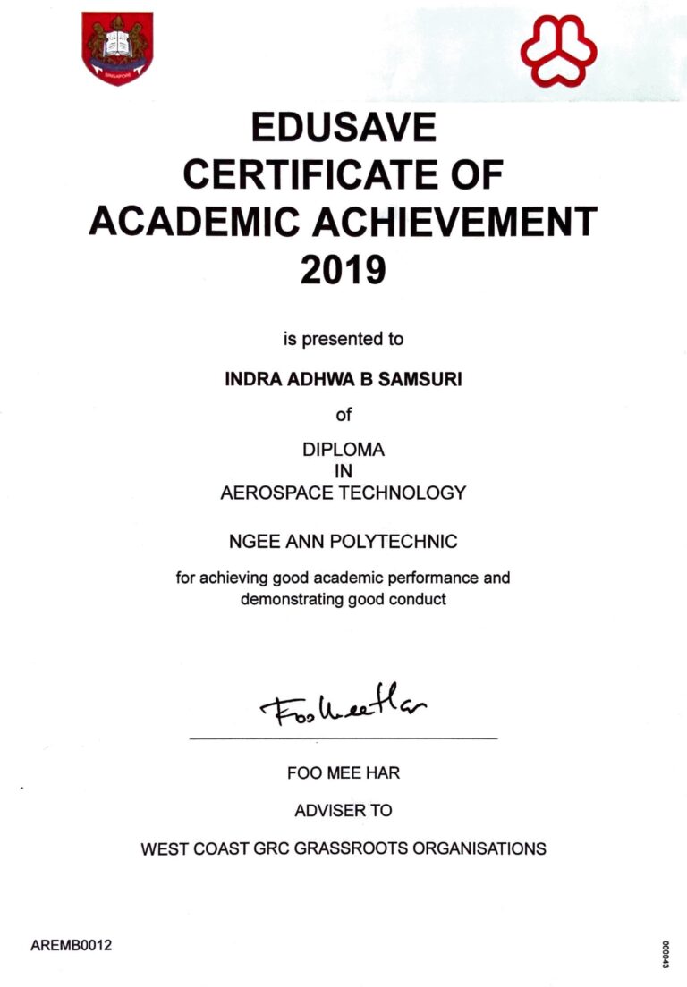 Indra's Edusave Certificate Of Academic Achievement 2019