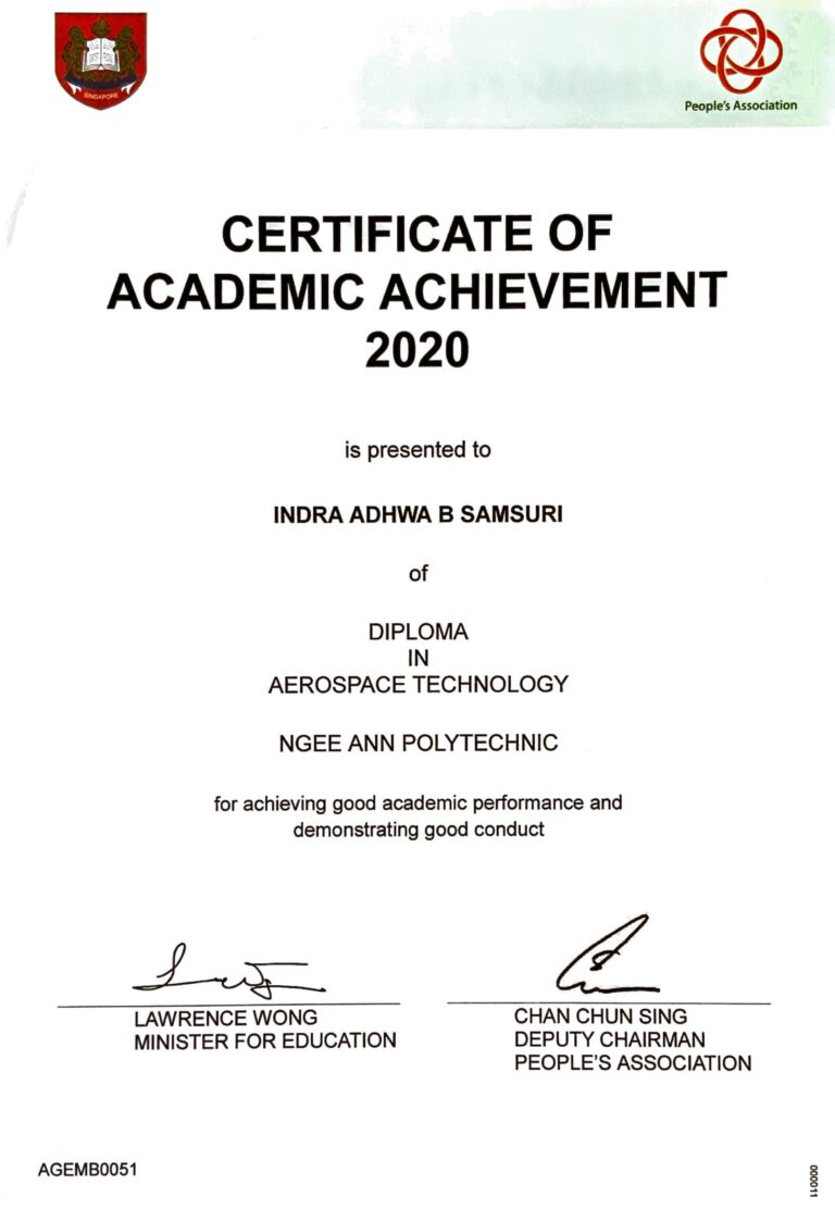 Indra's Edusave Certificate Of Academic Achievement 2020