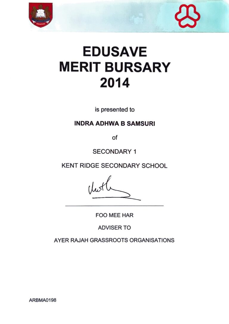 Indra's Edusave Merit Bursary 2014