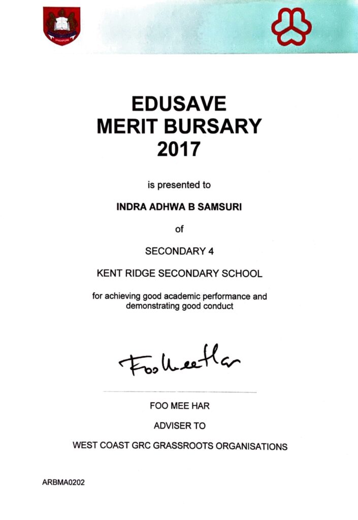 Indra's Edusave Merit Bursary 2017